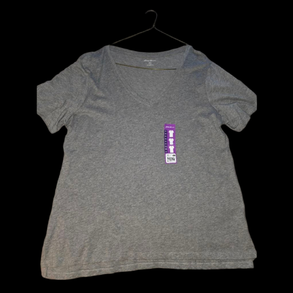 Women's Eddie Bauer Grey V-Neck Short Sleeve Tee Shirt XXL NWT